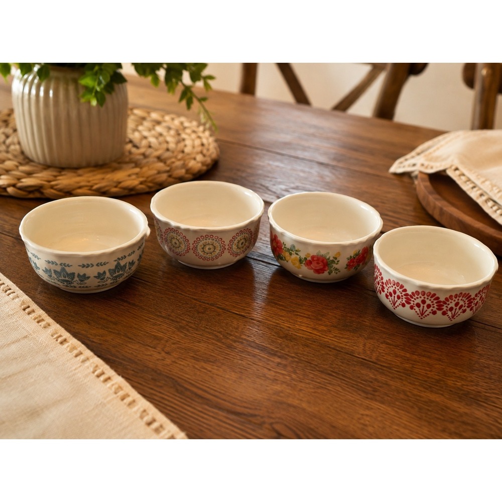 Pioneer Woman Stoneware Set of 4 Floral Medallion Multi-Color 4 inch